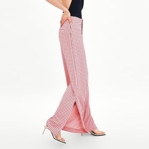 Zara Pink & Black Polka Dot Flare Slit Pants